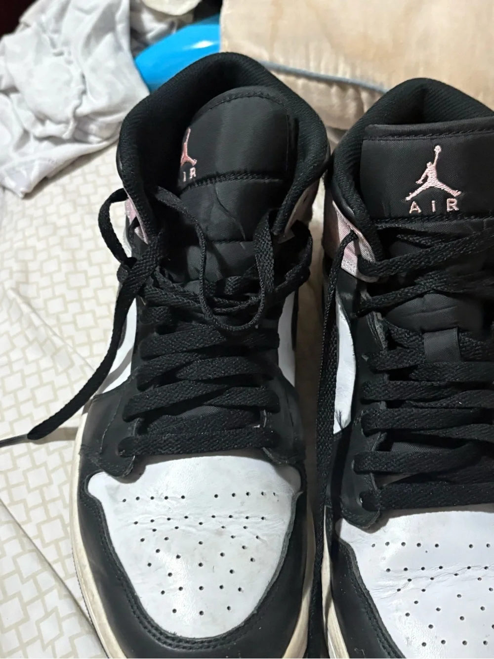Jordan 1 Mid Women's Black White Pink Tie-Dye Sneakers